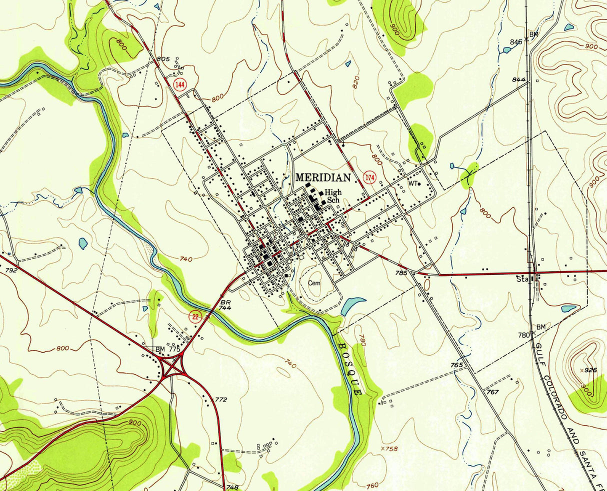 1956 Topo Map of Meridian Texas