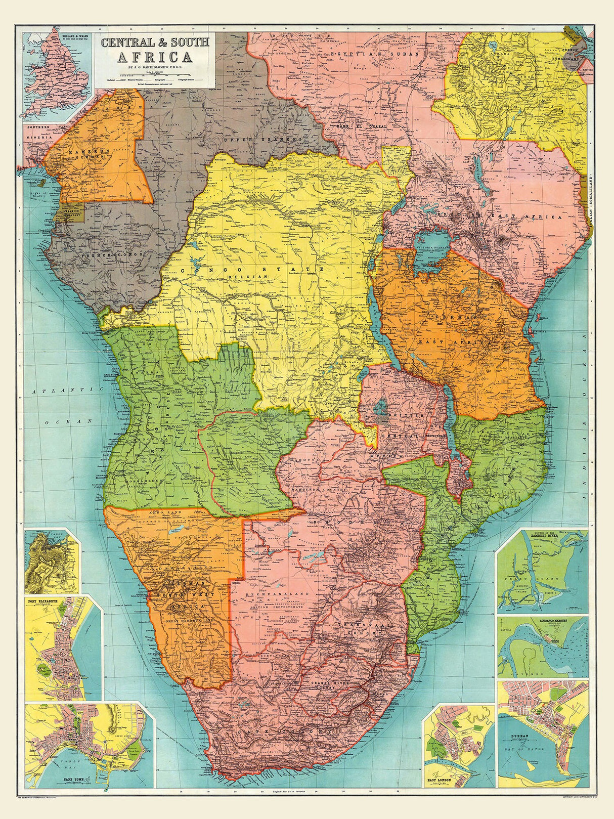 1910 Map of Central and South Africa