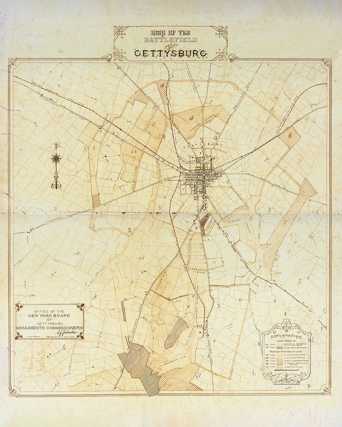 1894 Map of Gettysburg Pennsylvania Battlefield