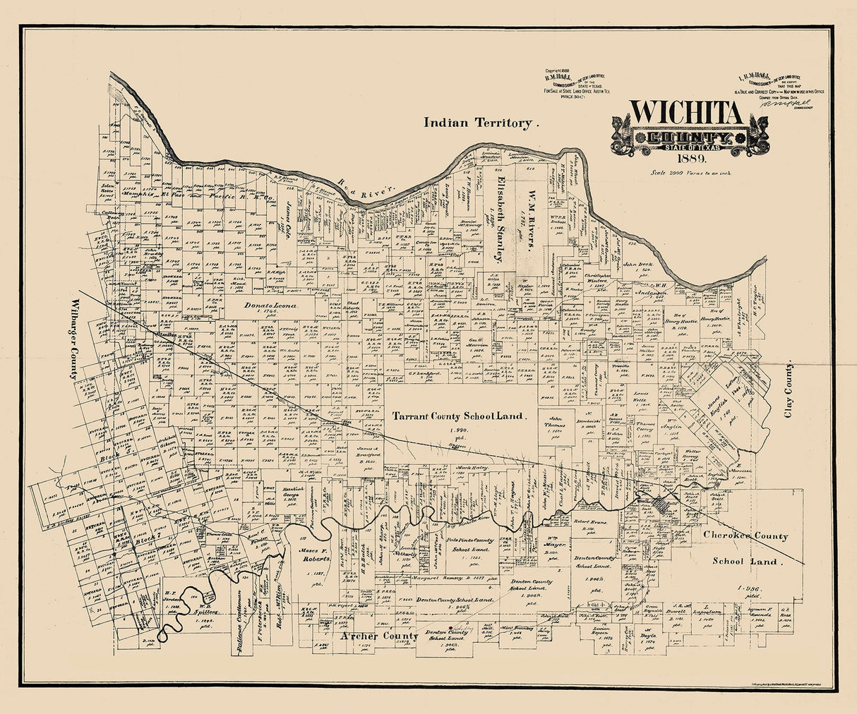 1889 Farm Line Map of Wichita County Texas