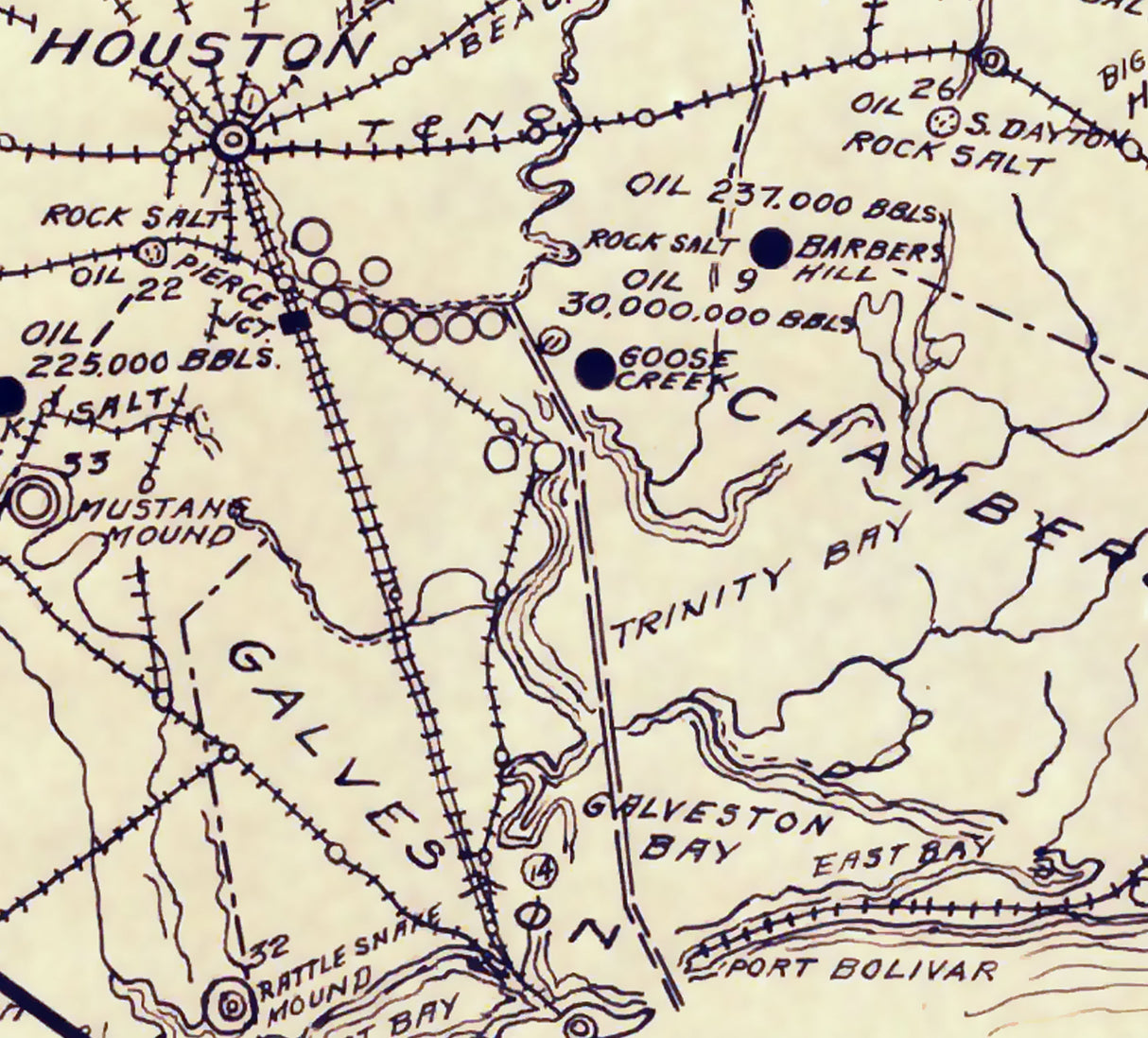 1916 Map of Gulf Coast Oil Fields Texas