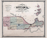 1874 Map of Ottawa County Ohio Lake Erie Islands