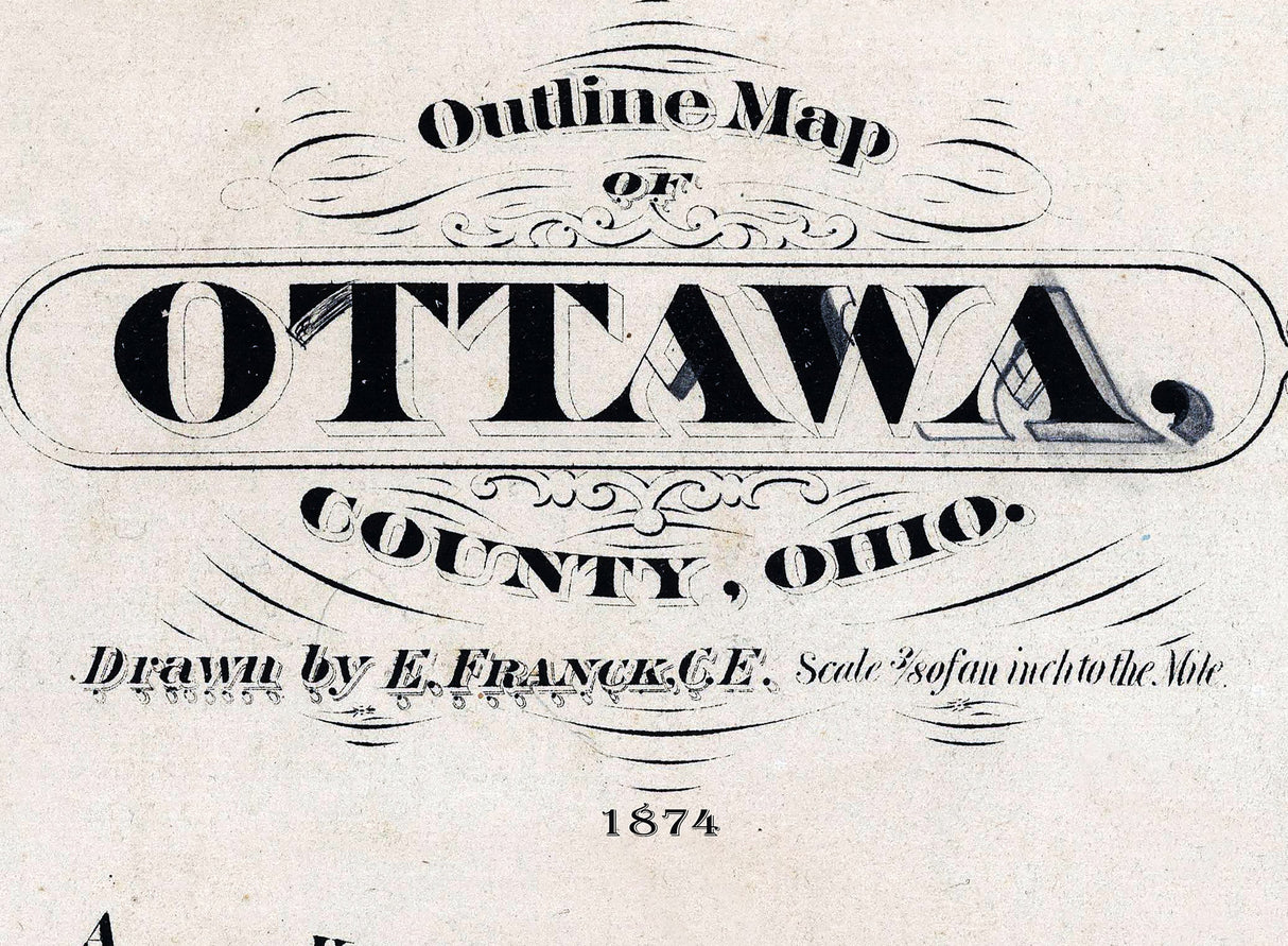 1874 Map of Ottawa County Ohio Lake Erie Islands