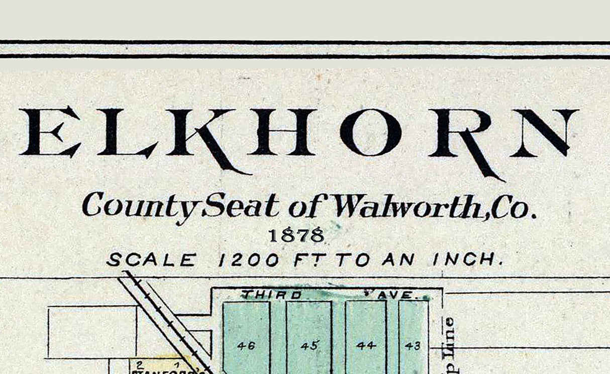 1878 Map of Elkhorn Walworth County Wisconsin