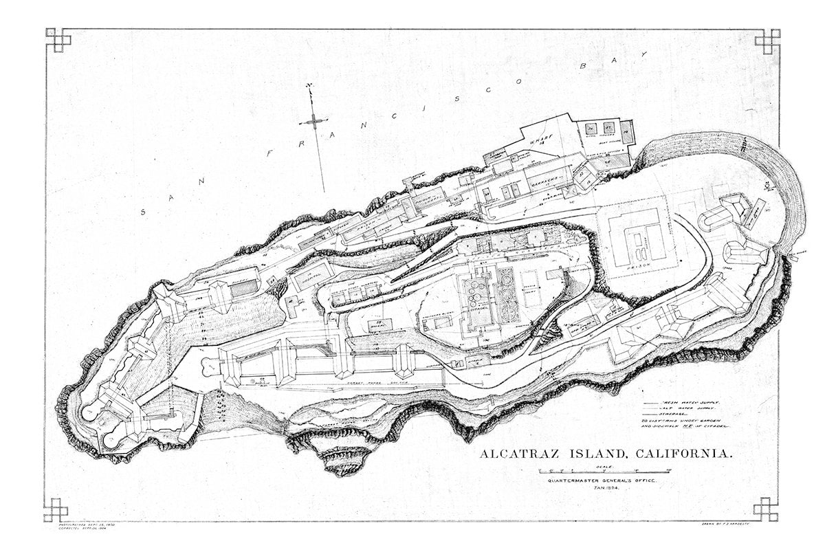 1894 Map of Alcatraz Island California