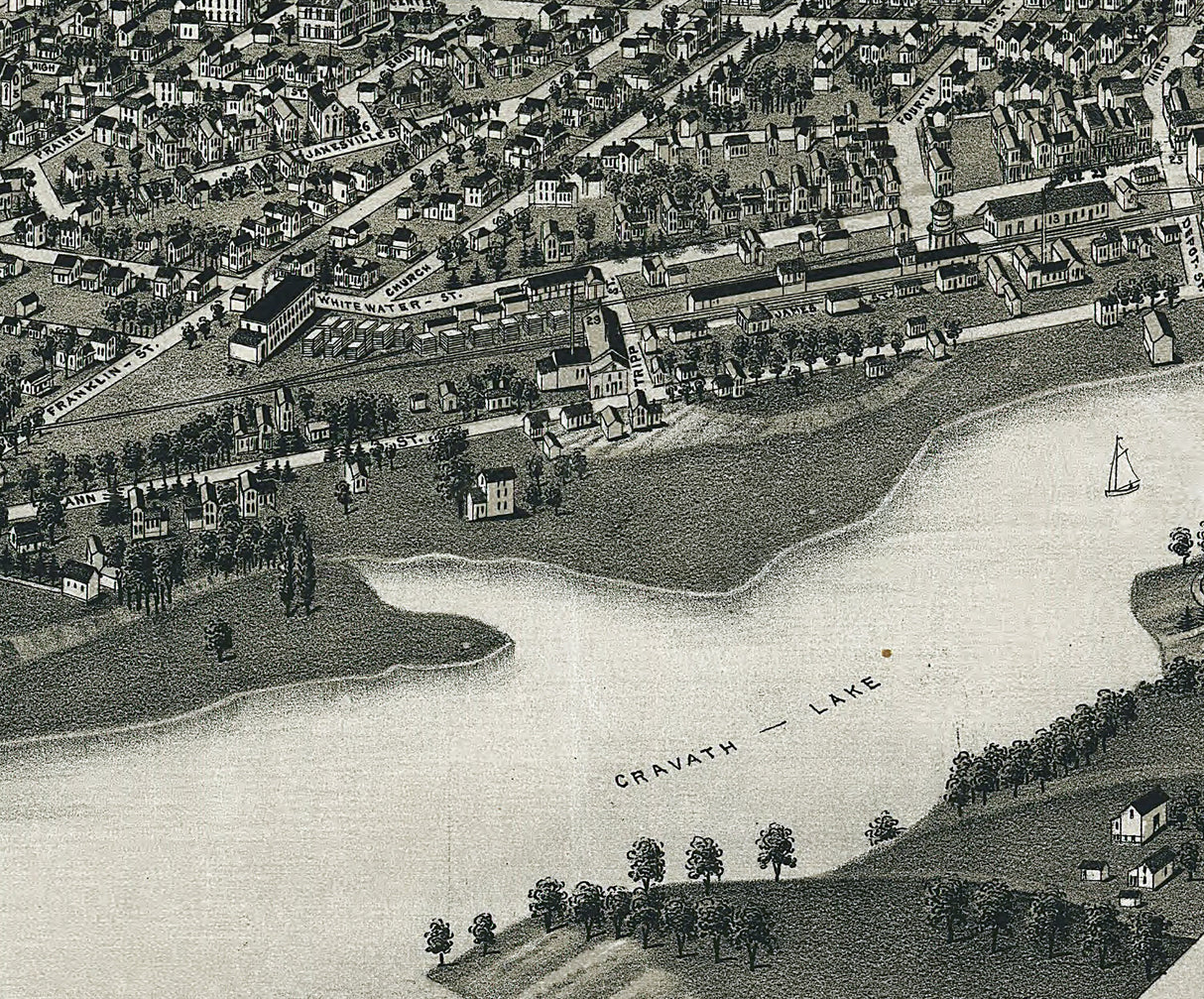 1855 Panoramic Map of Whitewater Walworth County Wisconsin