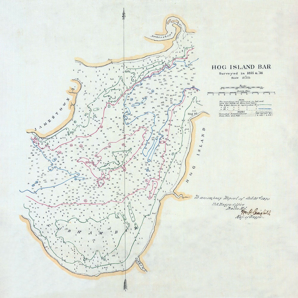 1856 Nautical Chart of Hog Island Bar Virginia