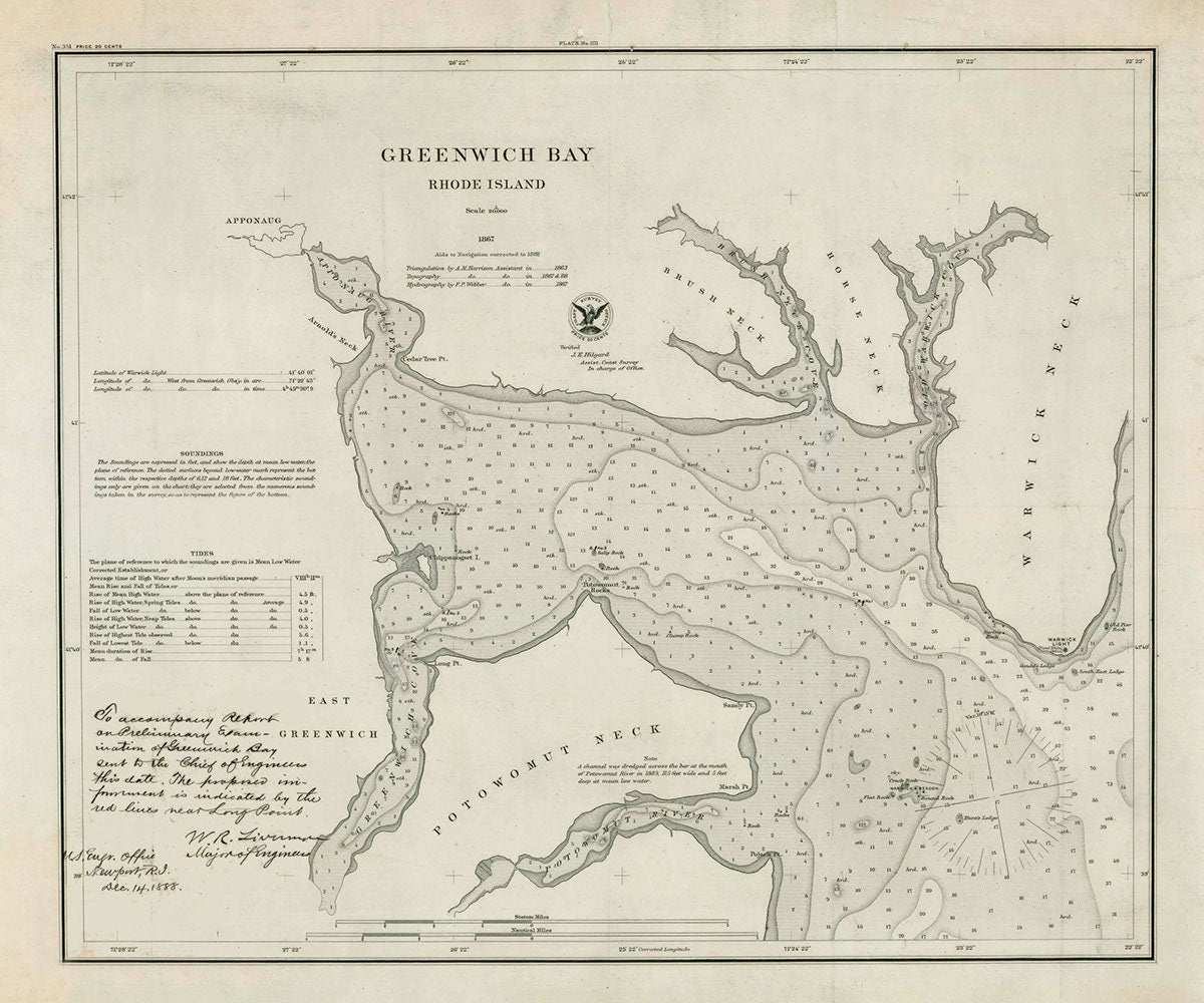 1867 Nautical Chart of Greenwich Bay Rhode Island