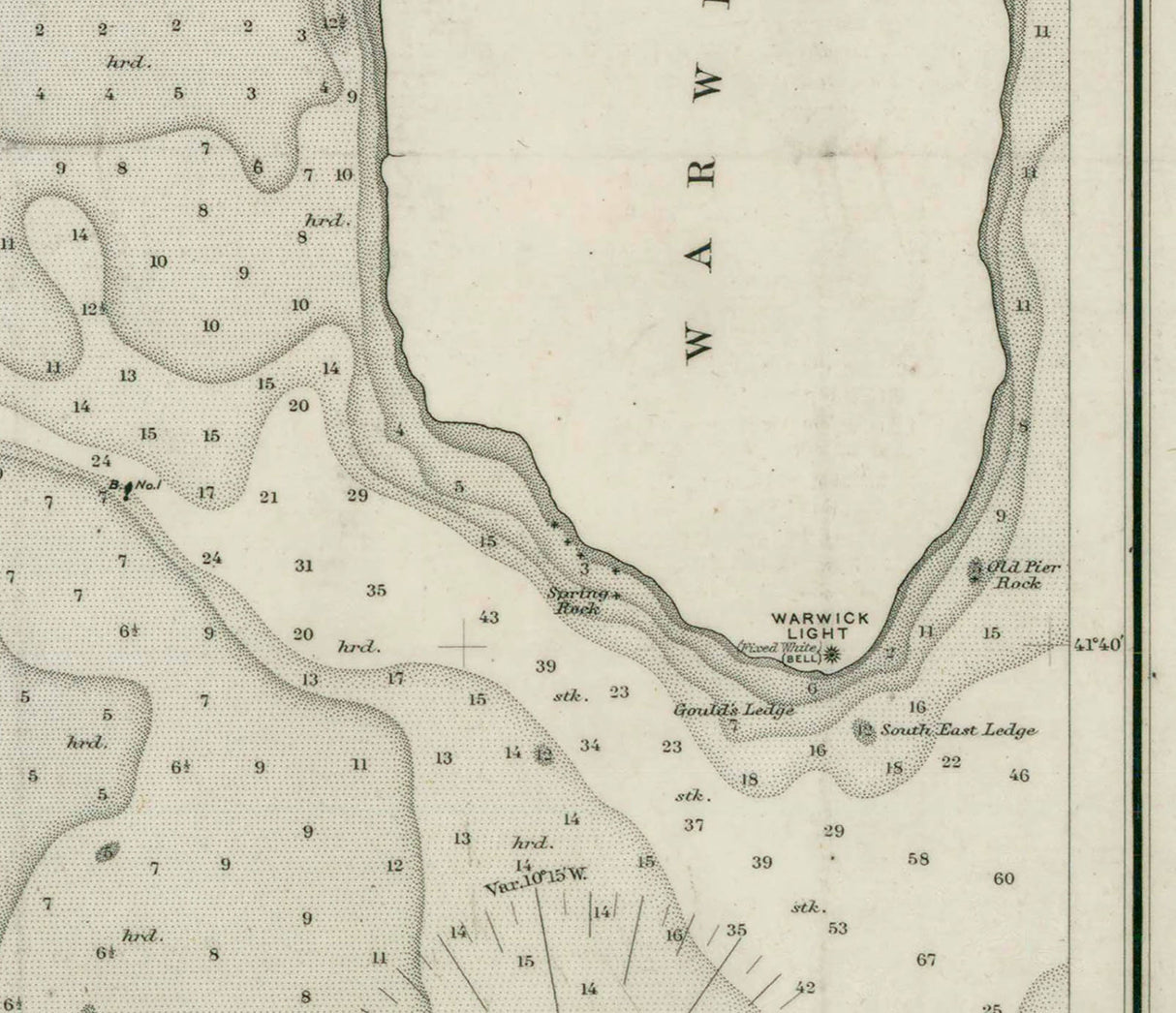 1867 Nautical Chart of Greenwich Bay Rhode Island