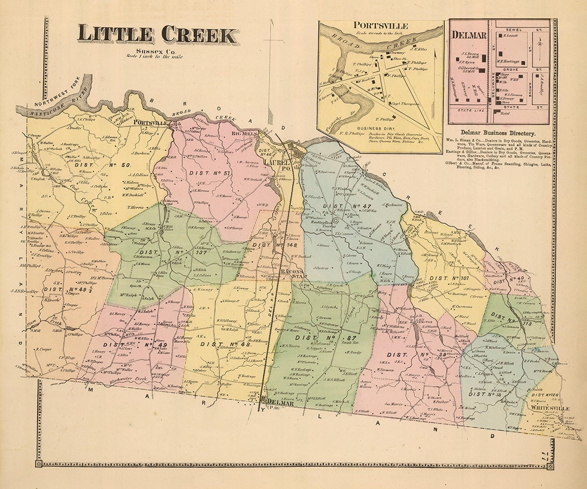 1868 Map of Little Creek Sussex County Delaware