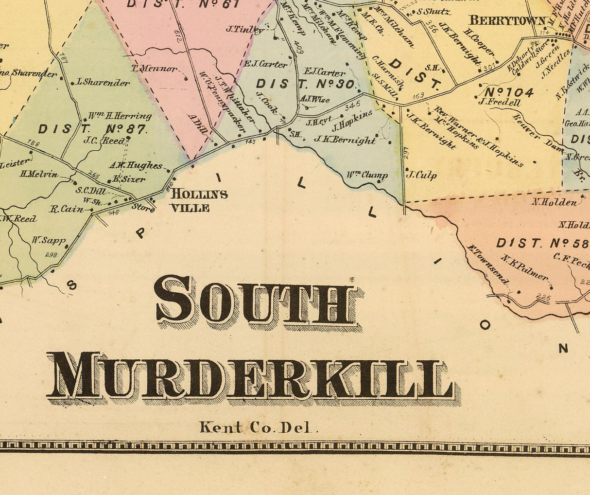 1868 Map of Murderkill Kent County Delaware