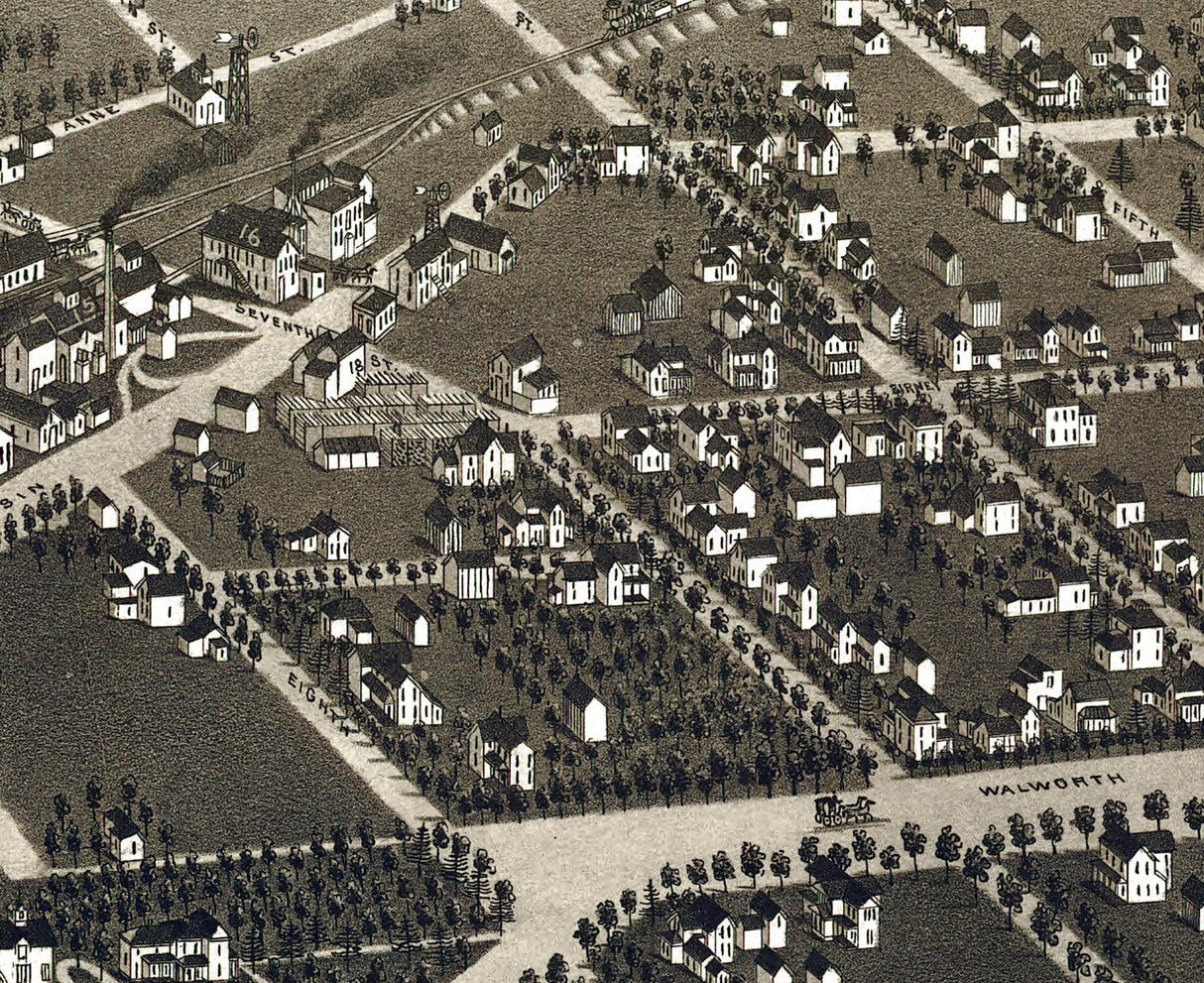 1884 Panoramic Map of Delavan Walworth County Wisconsin Delavan Lake