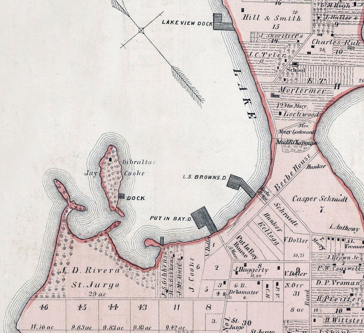 1874 Map of Put In Bay Island Ottawa County Ohio Lake Erie