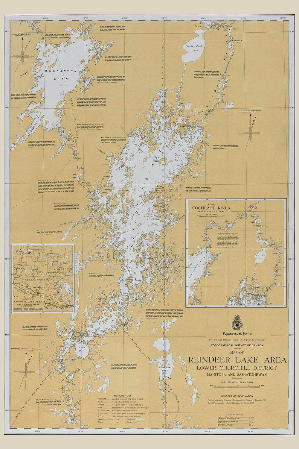 1925 Map of Reindeer Lake Area Manitoba and Saskatchewan Canada