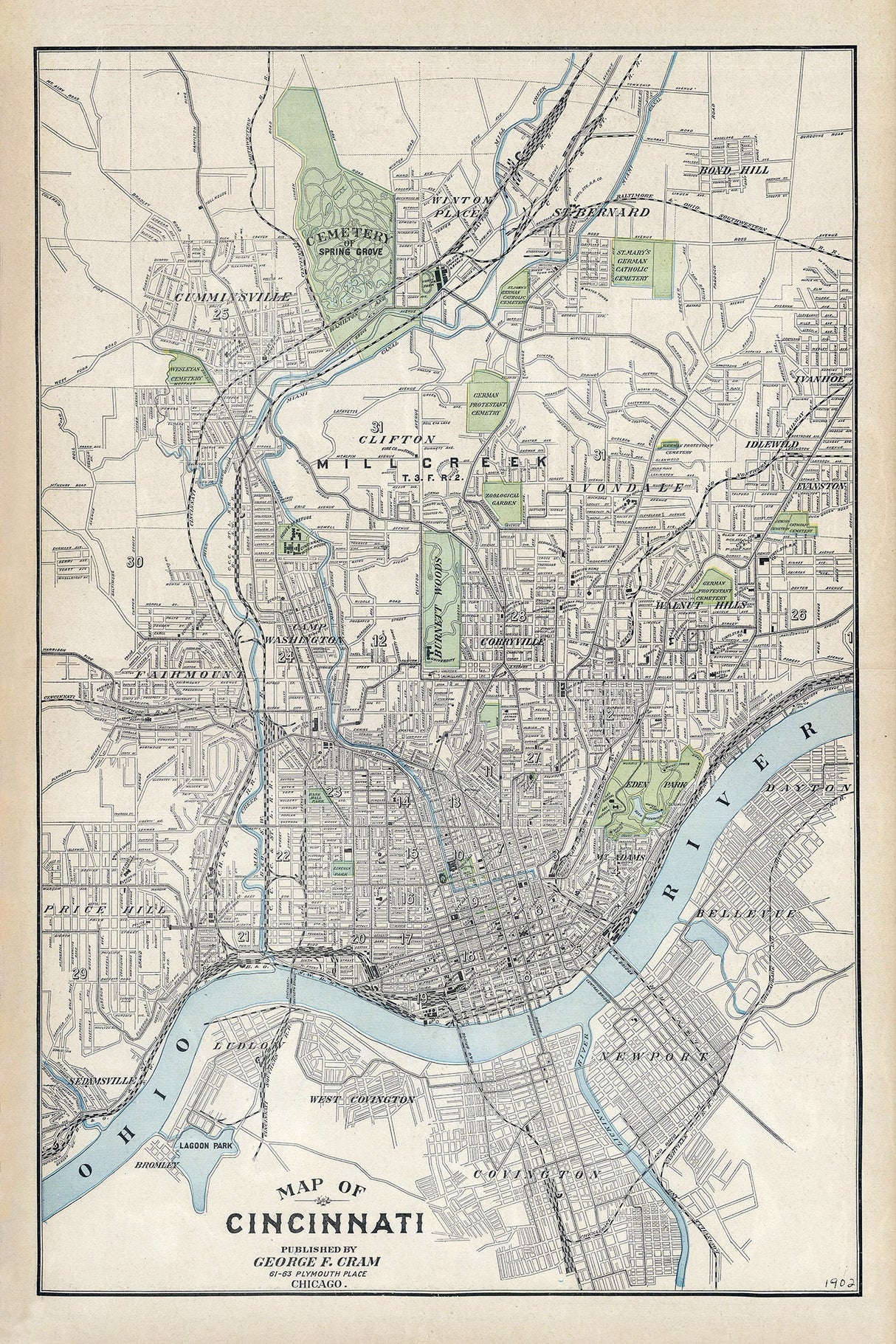 1902 Map of Cincinnati Ohio