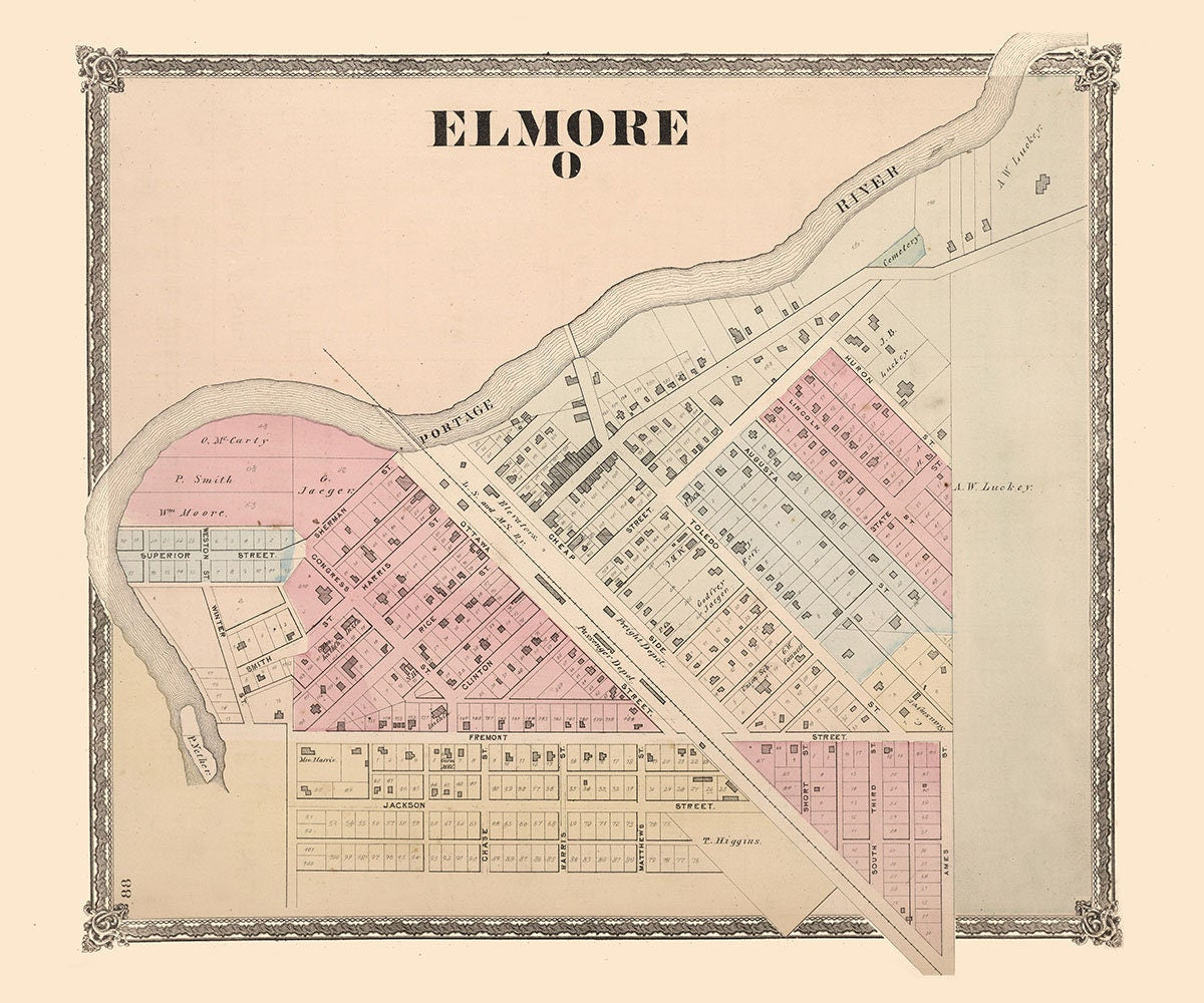 1874 Map of Elmore Ottawa County Ohio