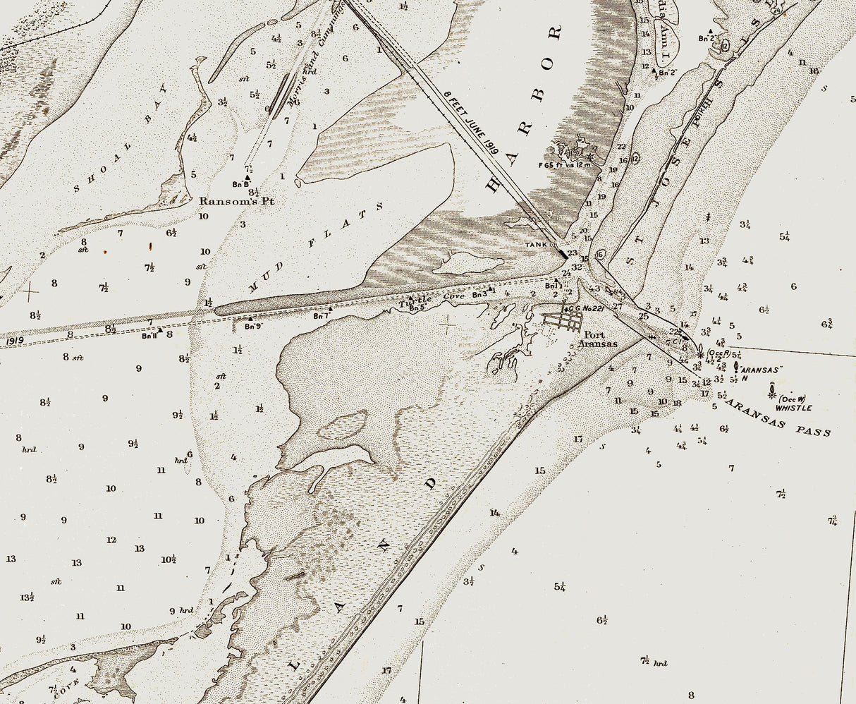 1917 Nautical Chart of Aransas Pass and Corpus Christi Bay Texas