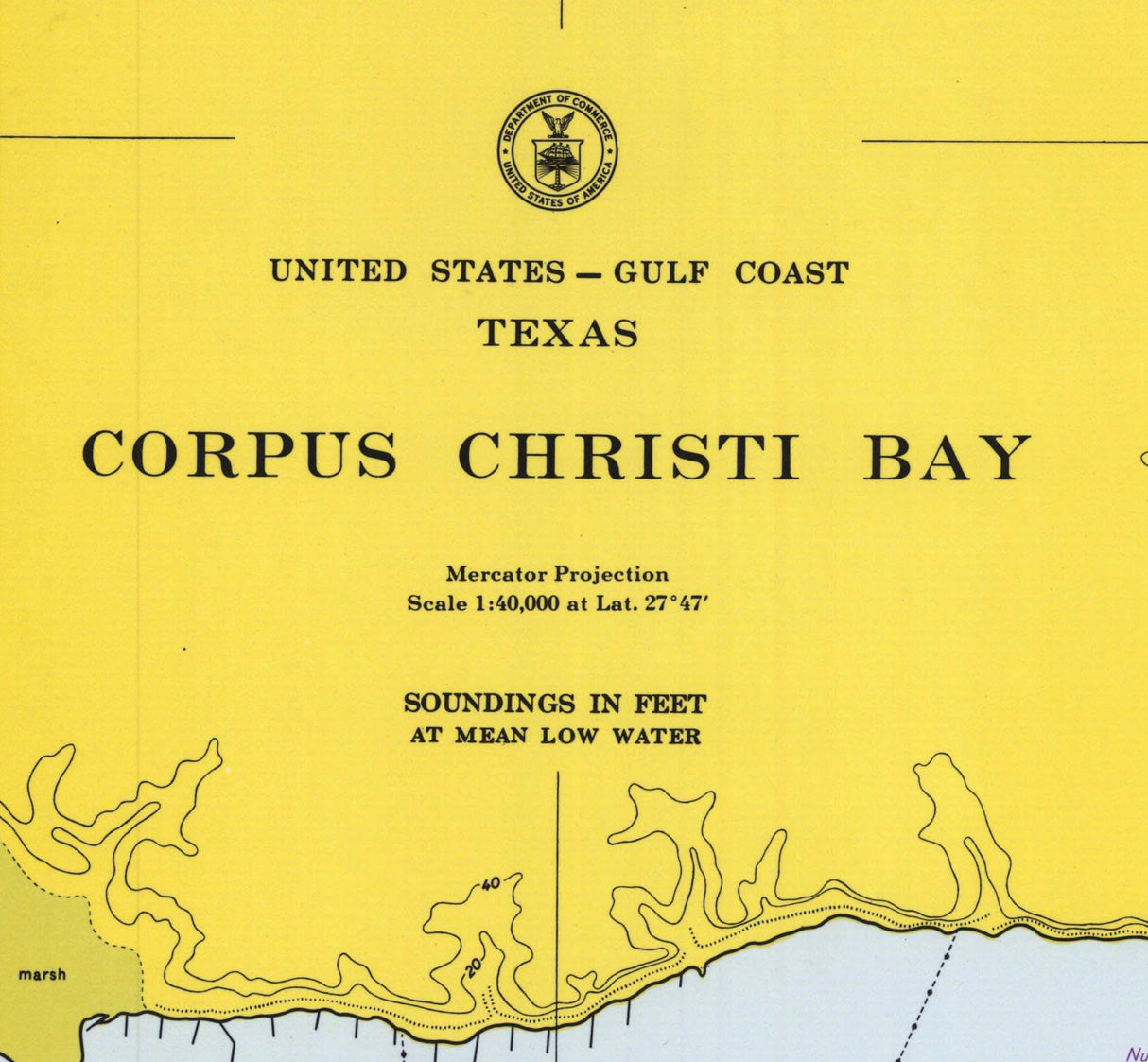 1970 Nautical Chart of Corpus Christi Bay Texas