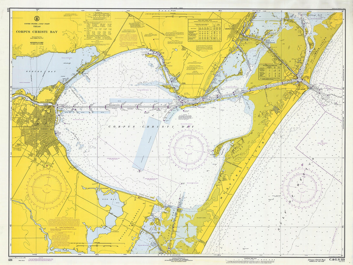 1970 Nautical Chart of Corpus Christi Bay Texas