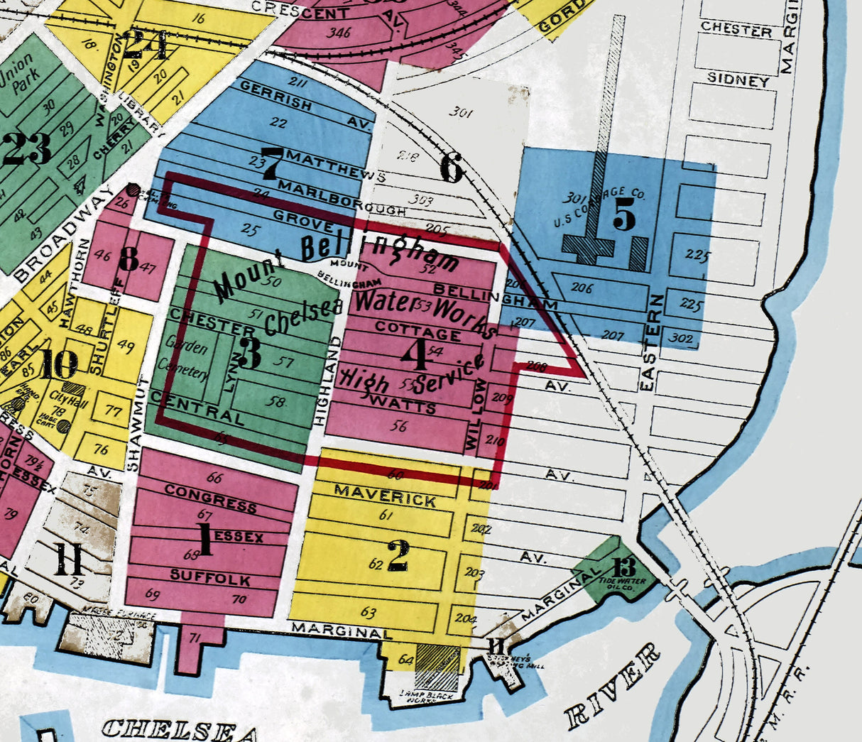 1894 Town Map of Chelsea Suffolk County Massachusetts