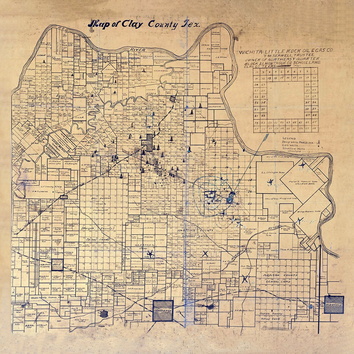 1921 Map of Clay County Texas Oil and Gas Wells