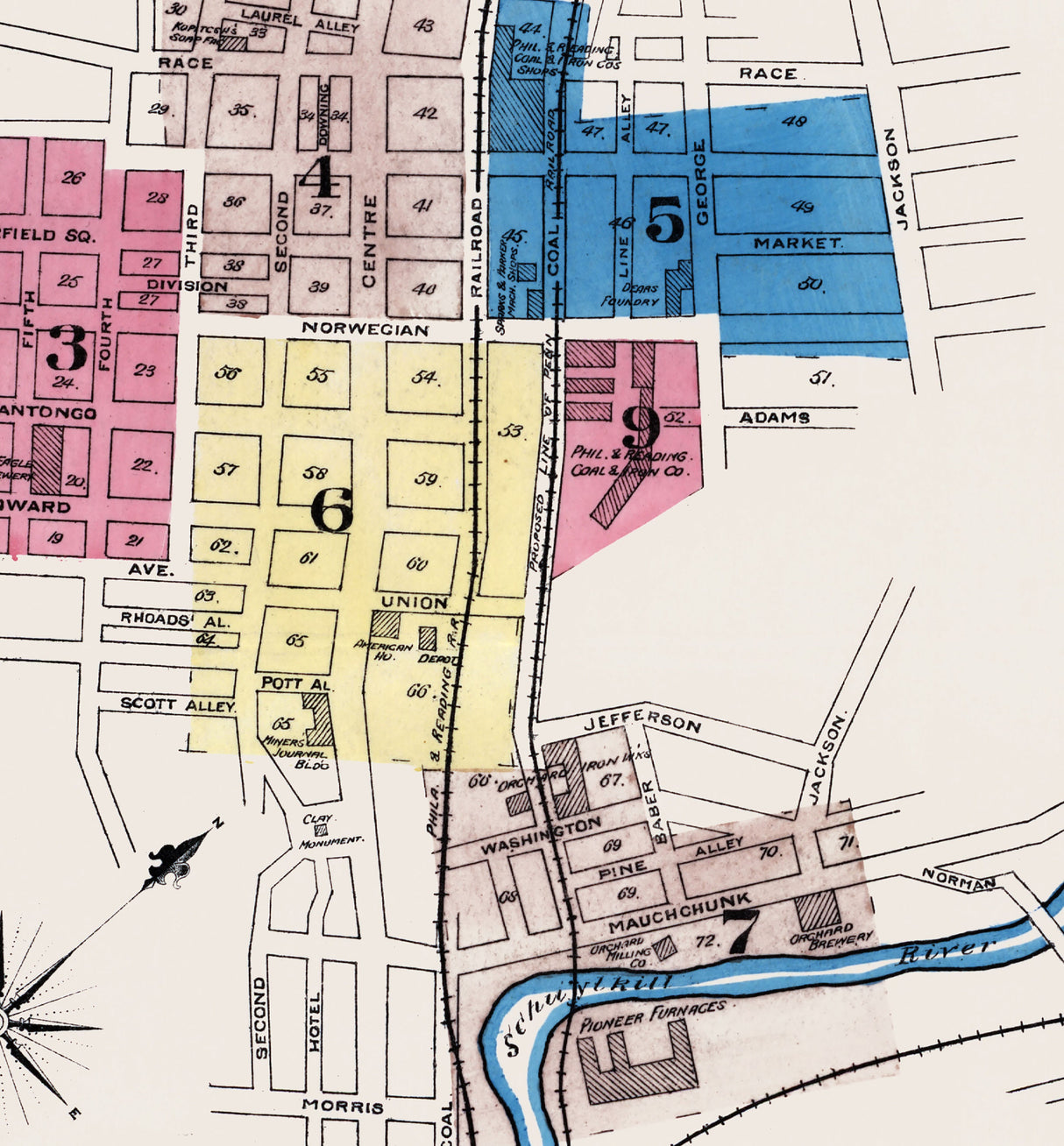 1885 Town Map of Pottsville Schuylkill County Pennsylvania