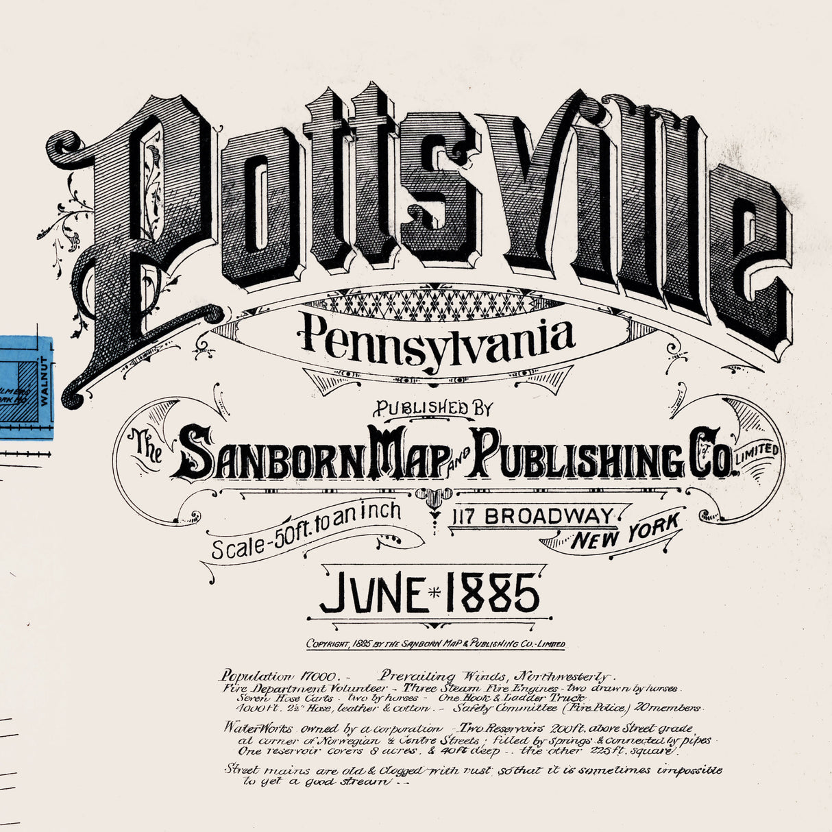 1885 Town Map of Pottsville Schuylkill County Pennsylvania