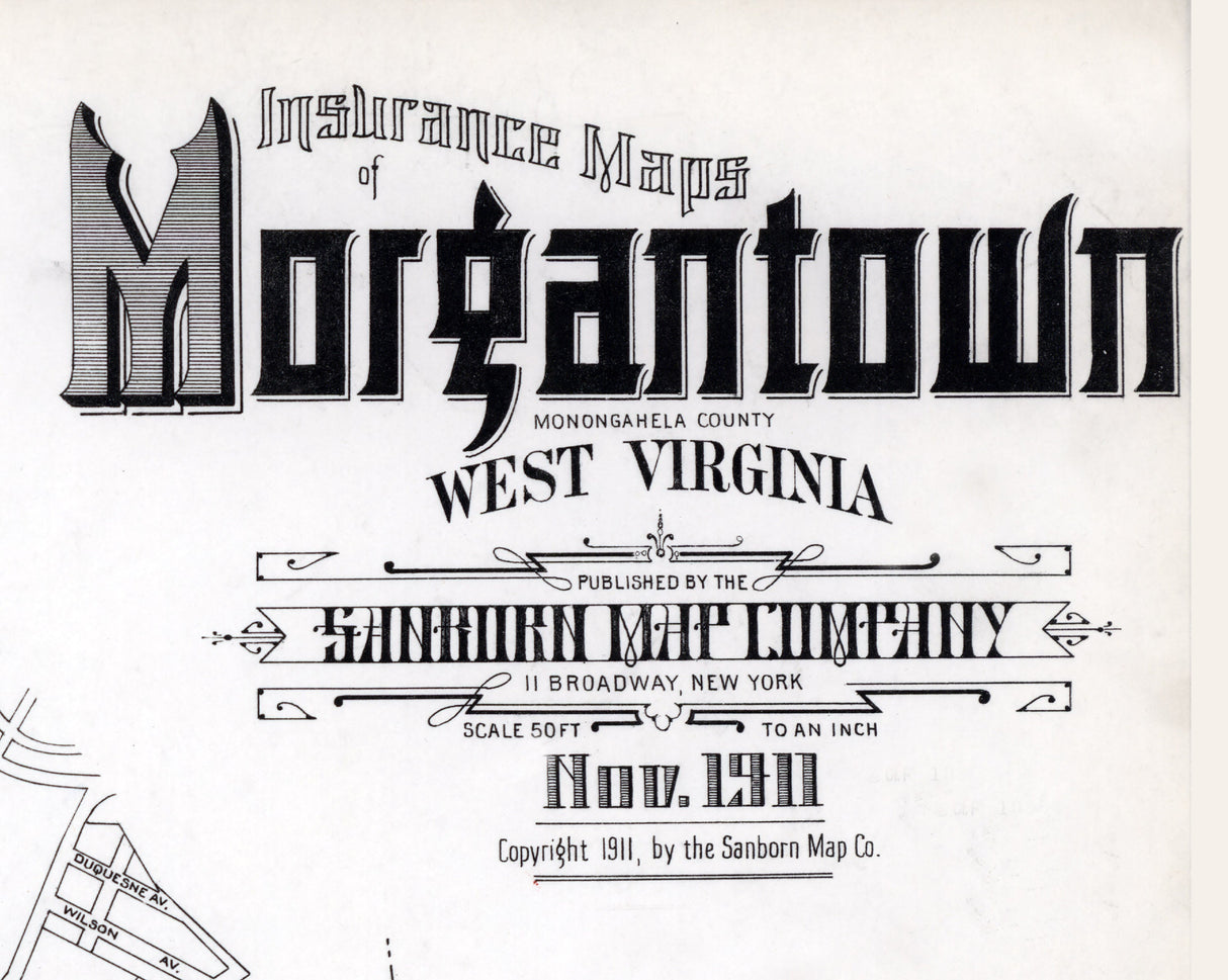 1911 Town Map of Morgantown West Virginia