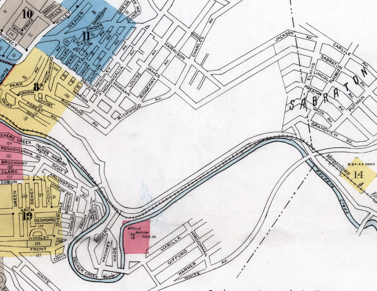 1911 Town Map of Morgantown West Virginia