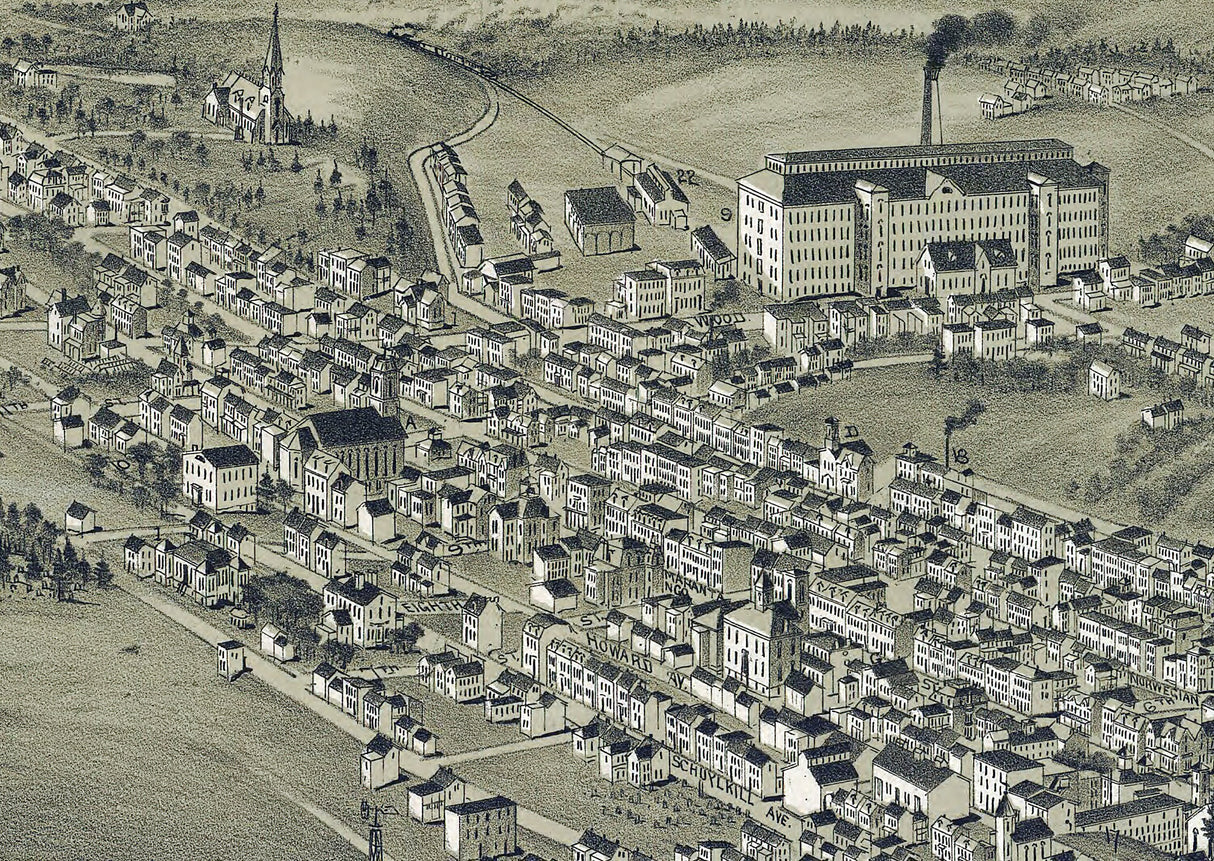 1889 Panoramic Map of Pottsville Pennsylvania
