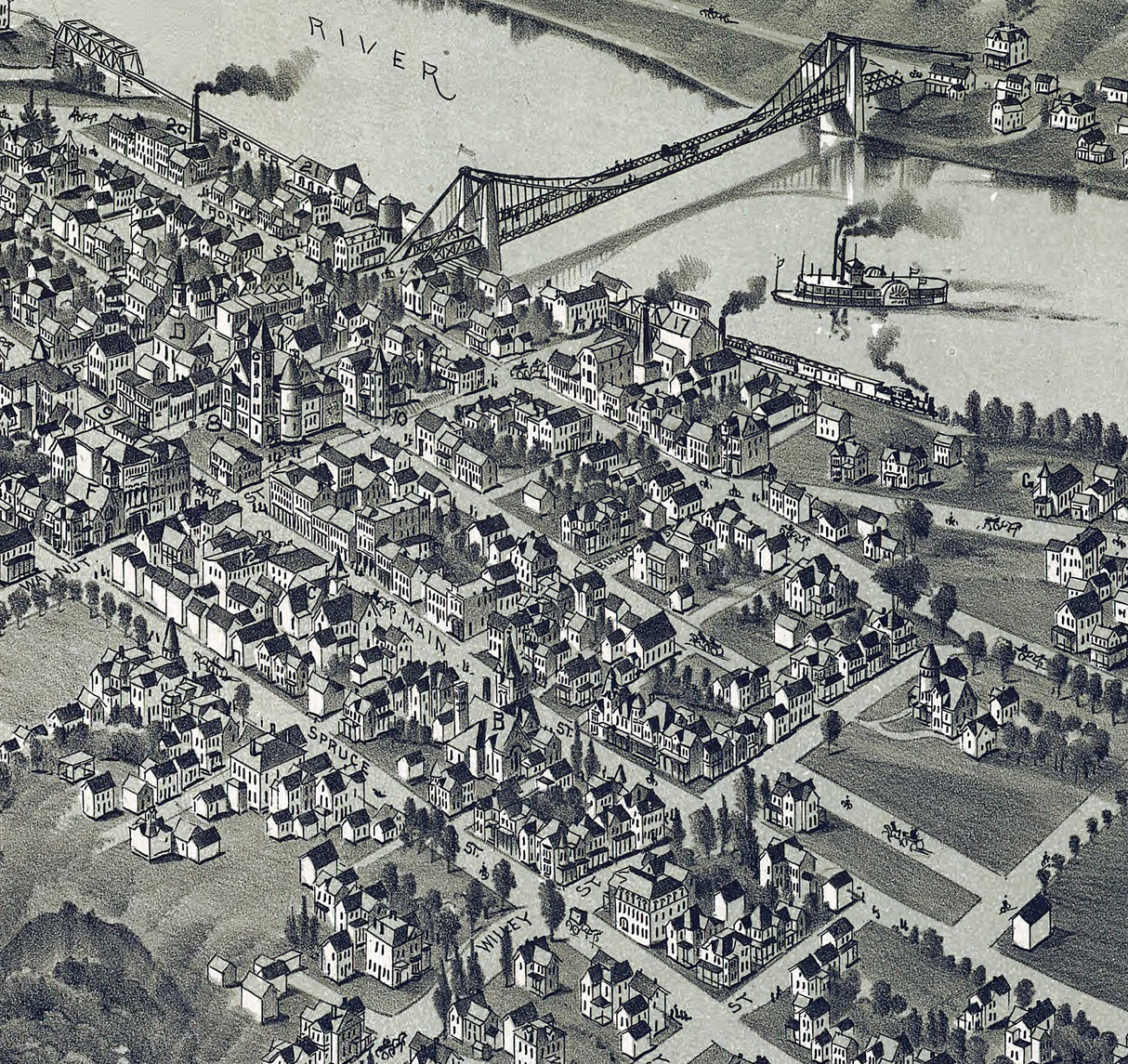 1897 Panoramic Map of Morgantown West Virginia