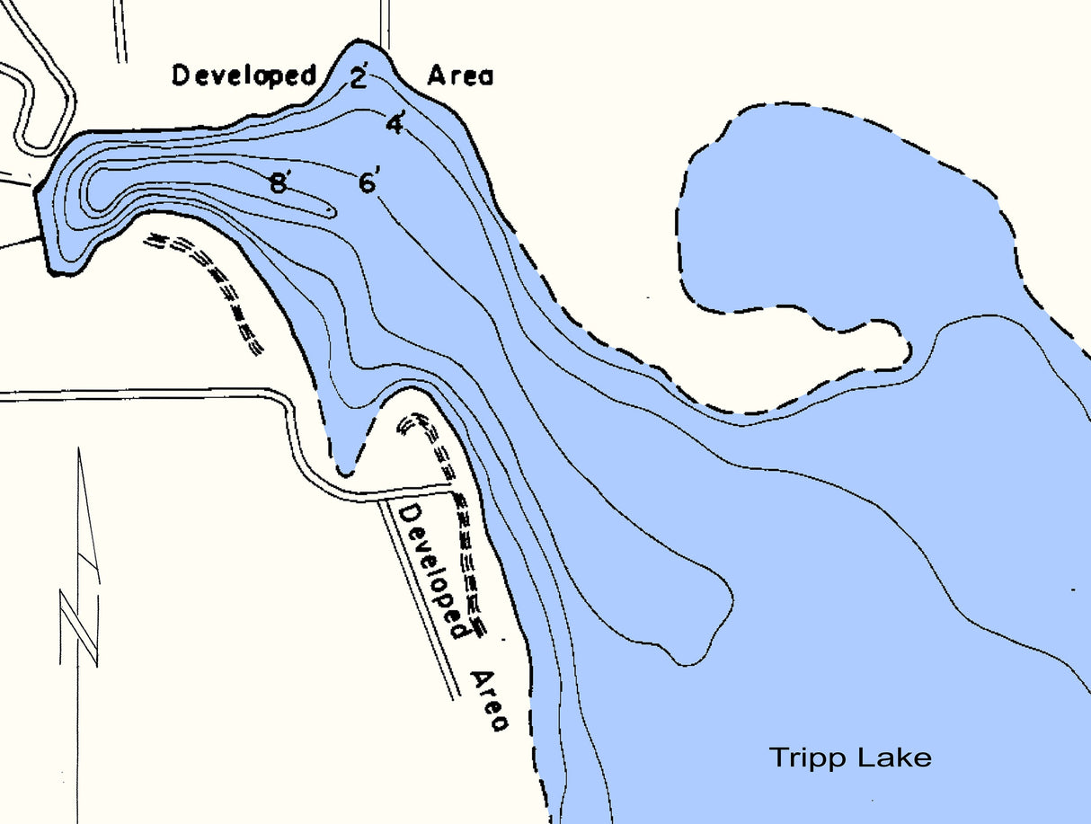 1966 Map of Cravath Lake and Tripp Lake Walworth County Wisconsin Whitewater