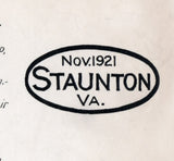 1921 Town Map of Staunton Augusta County Virginia