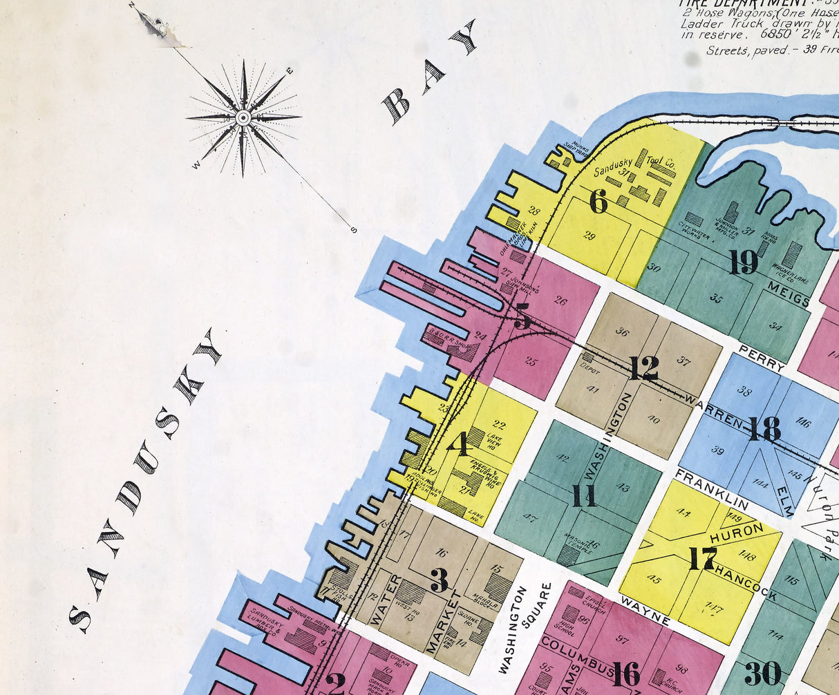 1893 Town Map of Sandusky Erie County Ohio