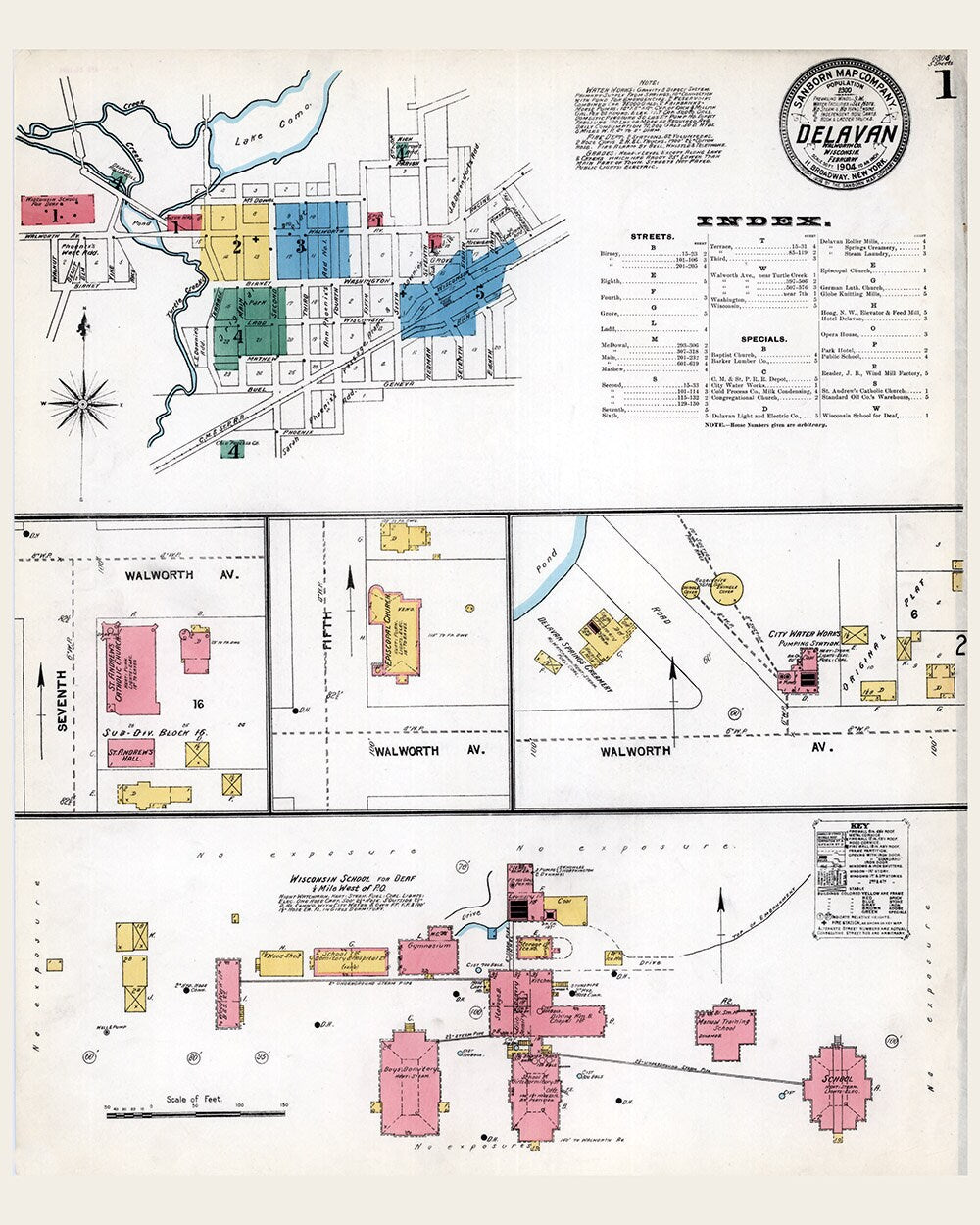 1904 Town Map of Delavan Walworth County Wisconsin