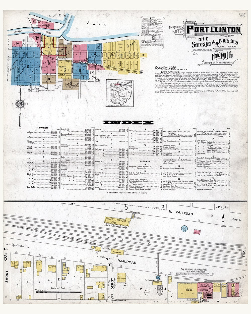 1916 Town Map of Port Clinton Ottawa County Ohio