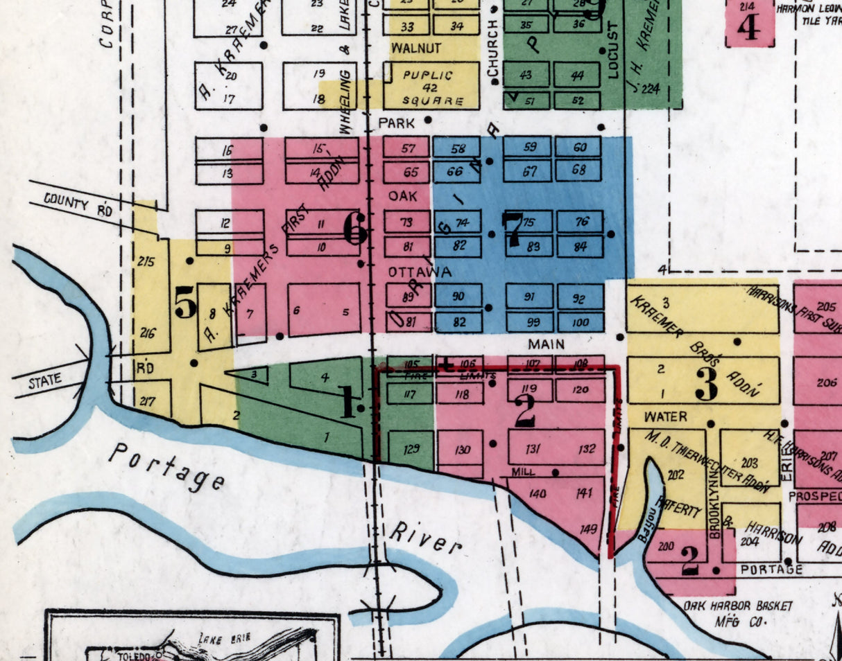 1920 Town Map of Oak Harbor Ottawa County Ohio