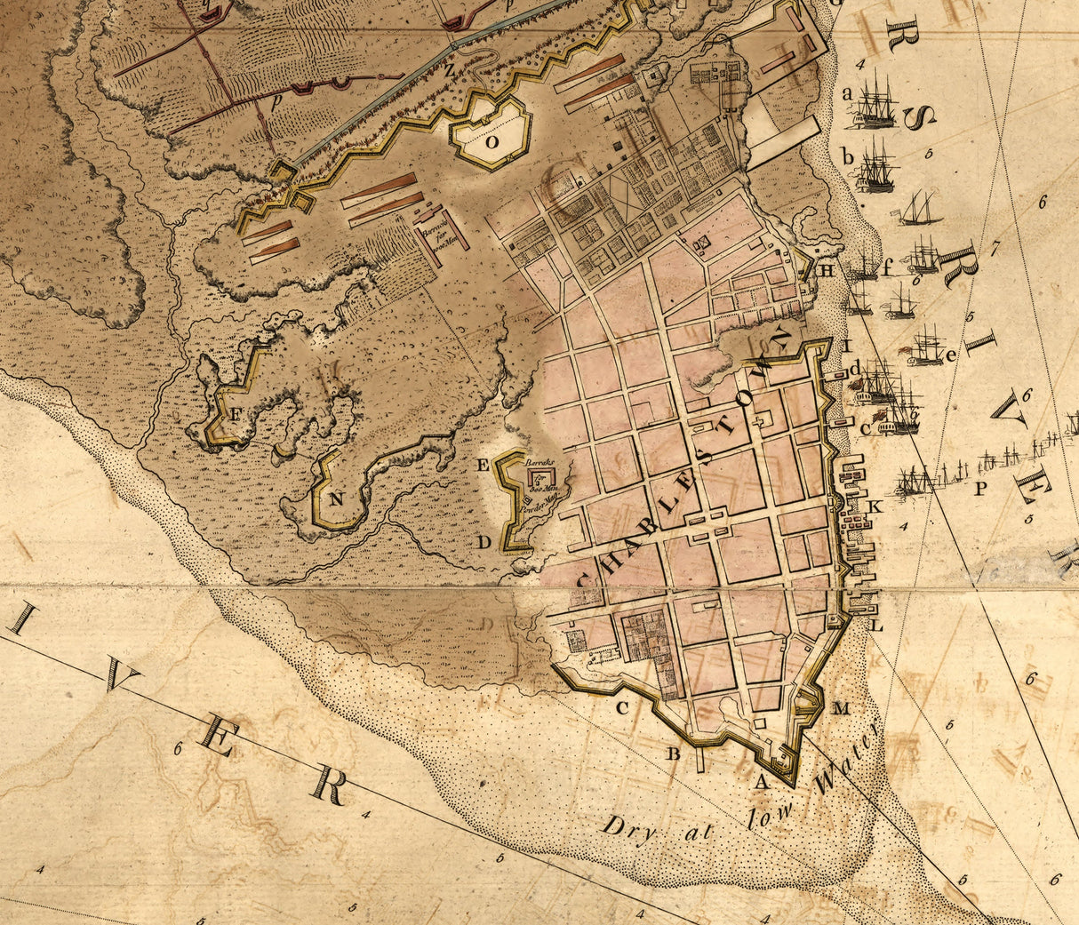 1800 Map of Charlestown South Carolina and Harbor