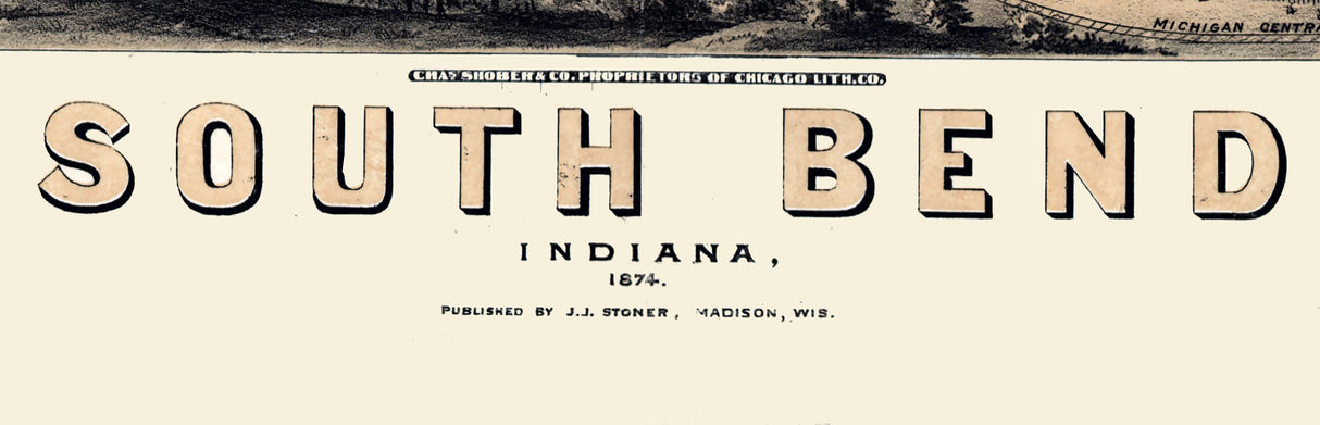 1874 Panoramic Map of South Bend Indiana