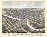 1874 Panoramic Map of South Bend Indiana