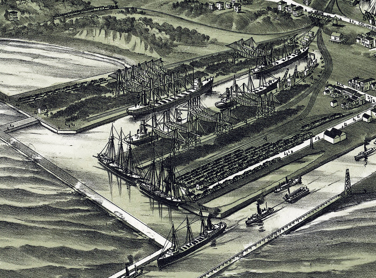 1896 Panoramic Map of Ashtabula Harbor Ohio