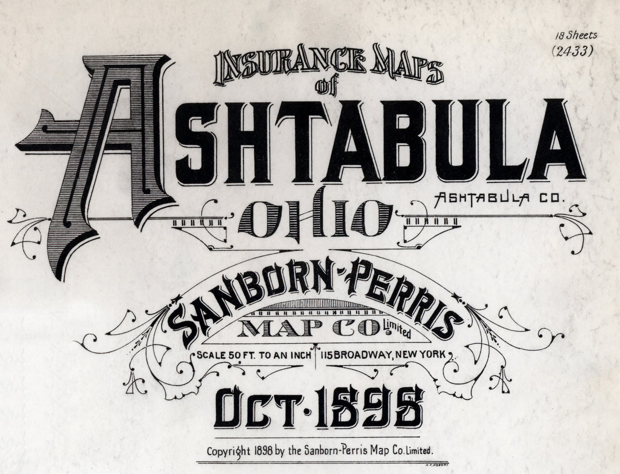1898 Town Map of Ashtabula Ohio