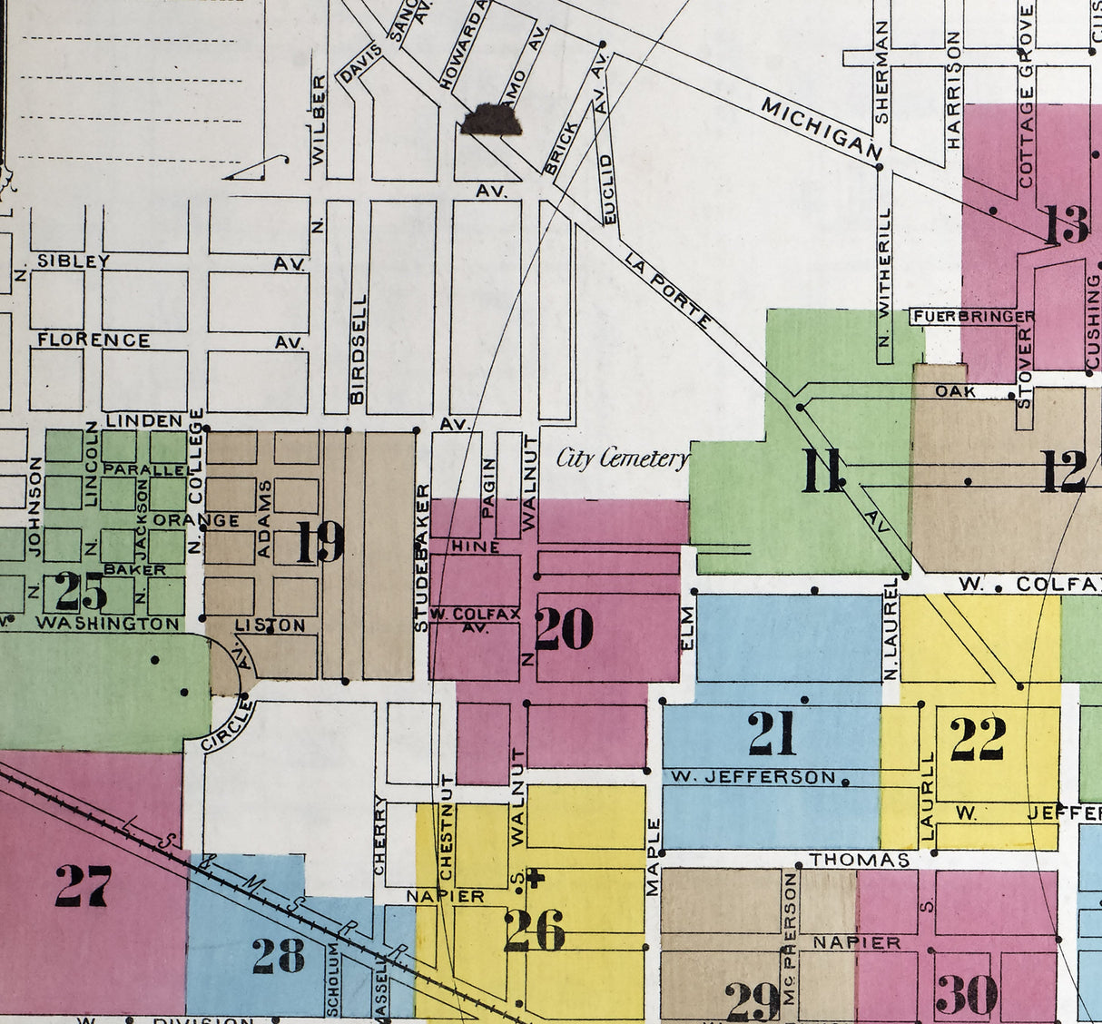 1899 Town Map of South Bend Indiana