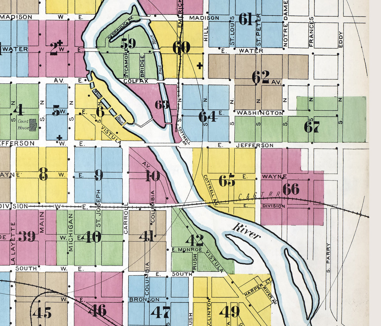 1899 Town Map of South Bend Indiana