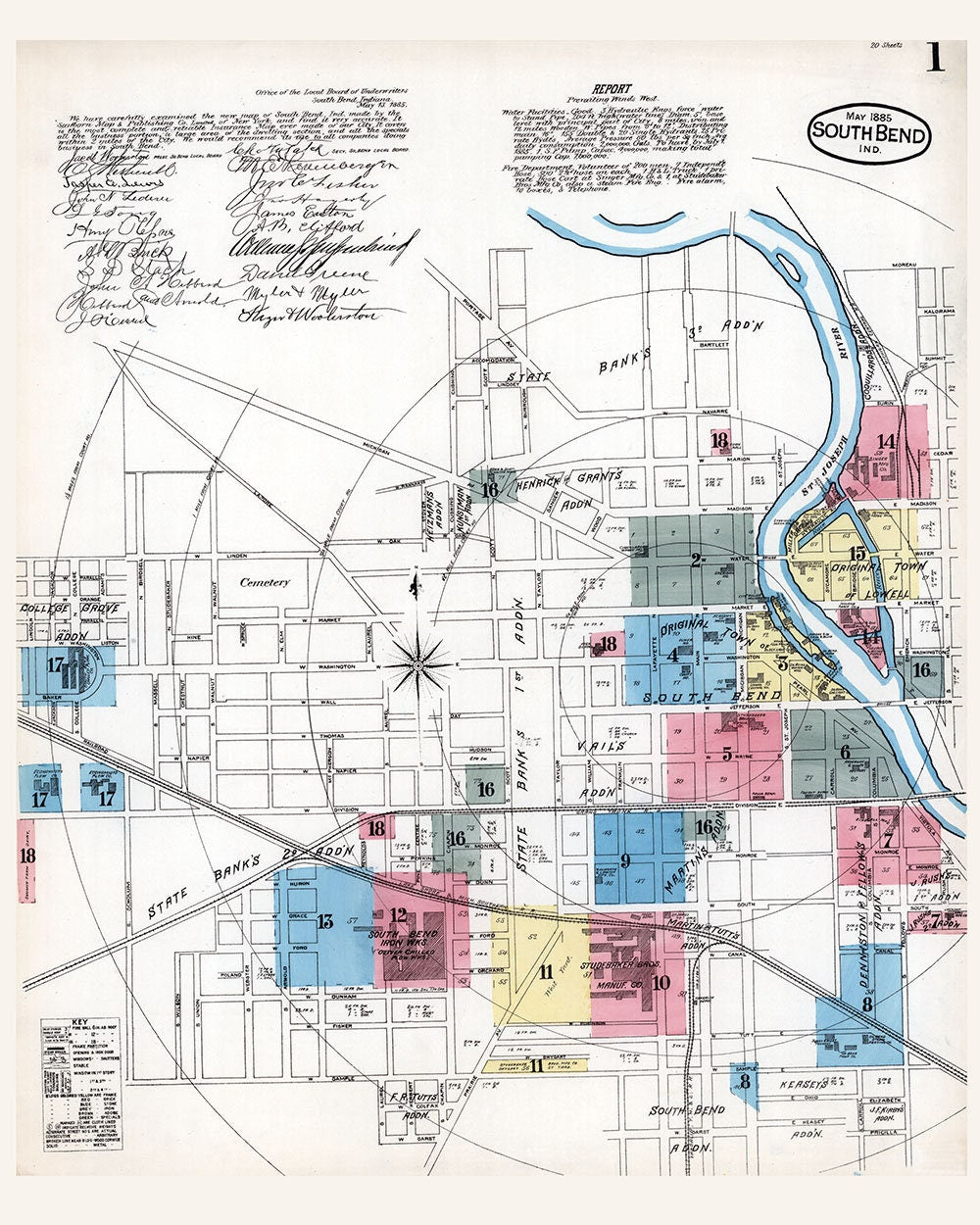 1885 Town Map of South Bend Indiana