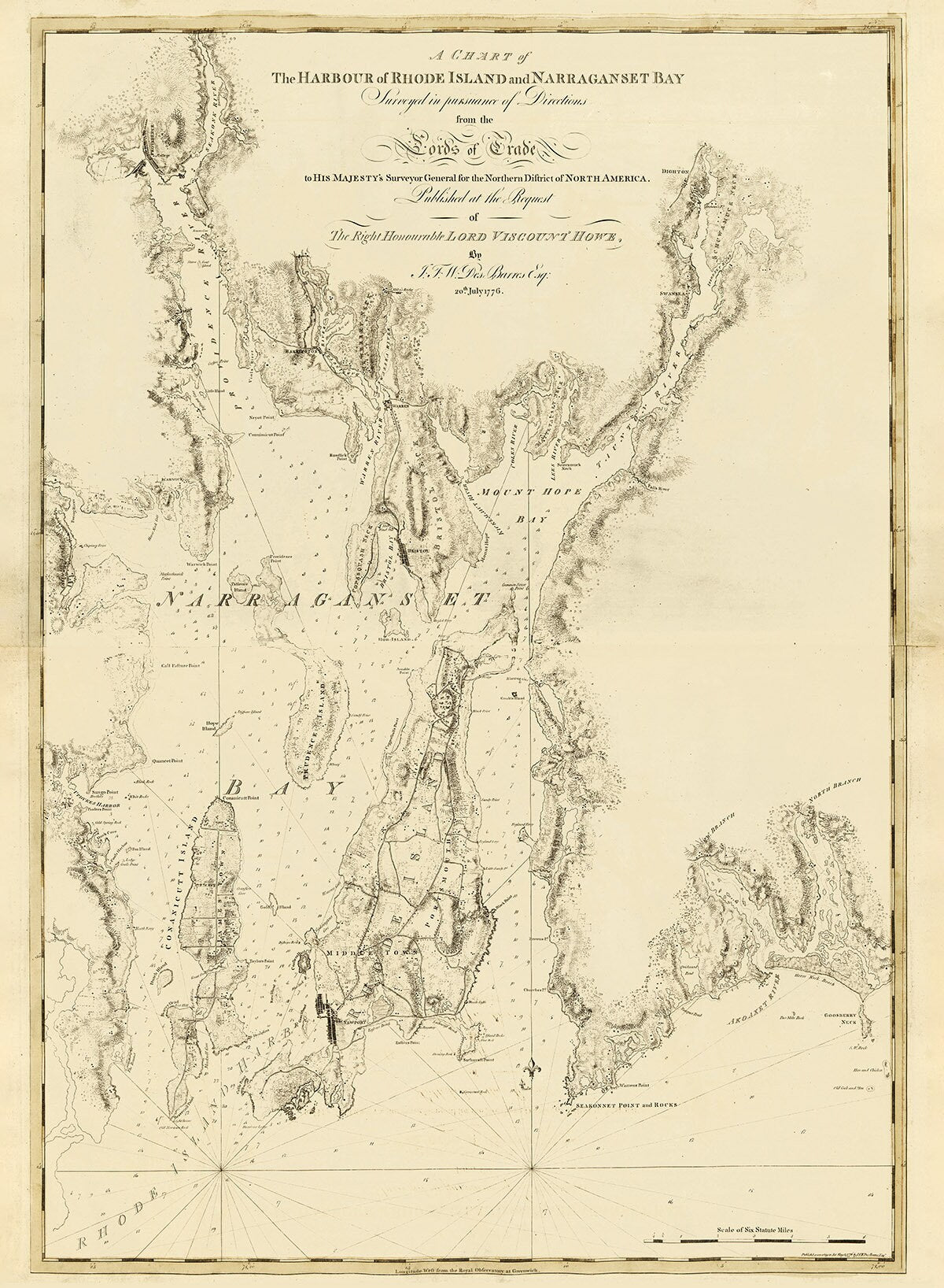 1800 Nautical Chart of Narraganset Bay Rhode Island