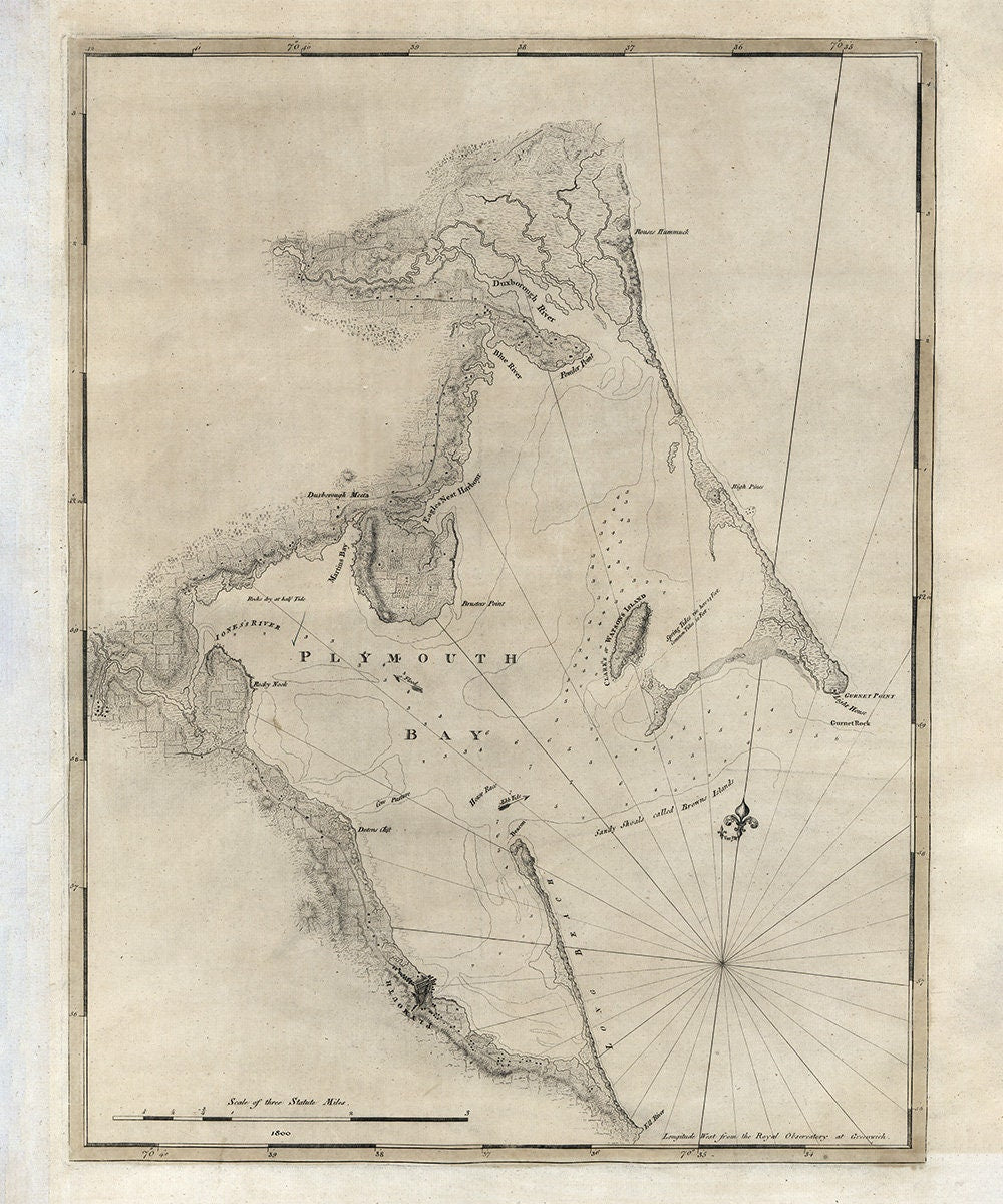 1800 Nautical Chart of Plymouth Bay Massachusetts