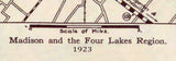 1923 Map of Madison and the Four Lakes Region Wisconsin