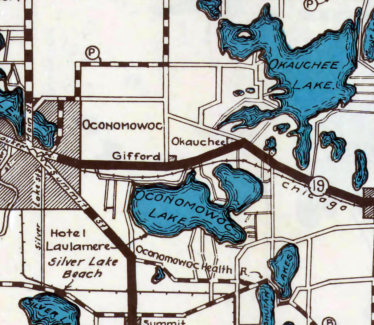 1923 Map of Oconomowoc Waukesha Lake District Wisconsin