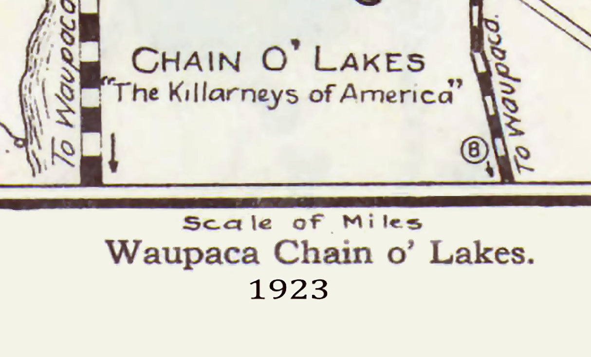 1923 Map of Waupaca Chain o Lakes Wisconsin